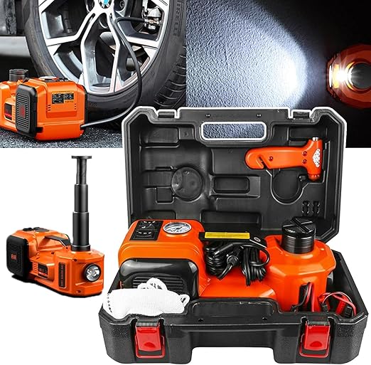 Macaco Hidráulico Elétrico 3 em 1 5Ton 12V com Inflador de Pneus, Lanterna LED e Martelo de Segurança 🚗⚡