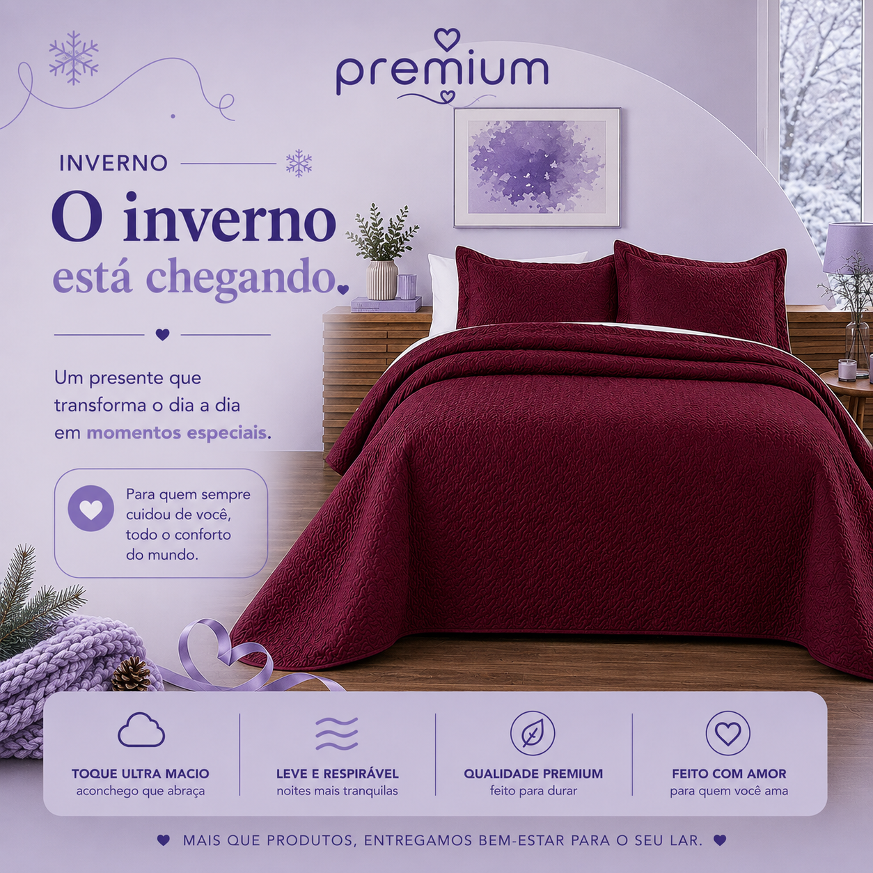 Kit Colcha de Cama Vinho Carpentino