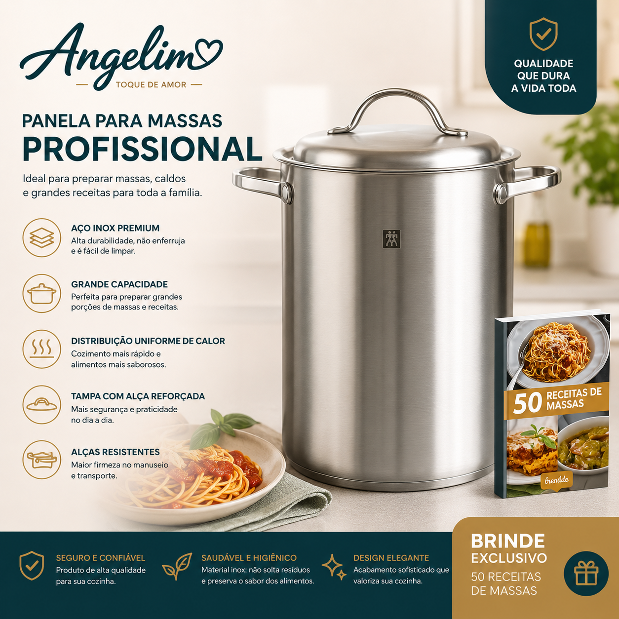 Panela Alta Inox com Cesta 4,5L — Cozinhe e Escorra com Mais Praticidade