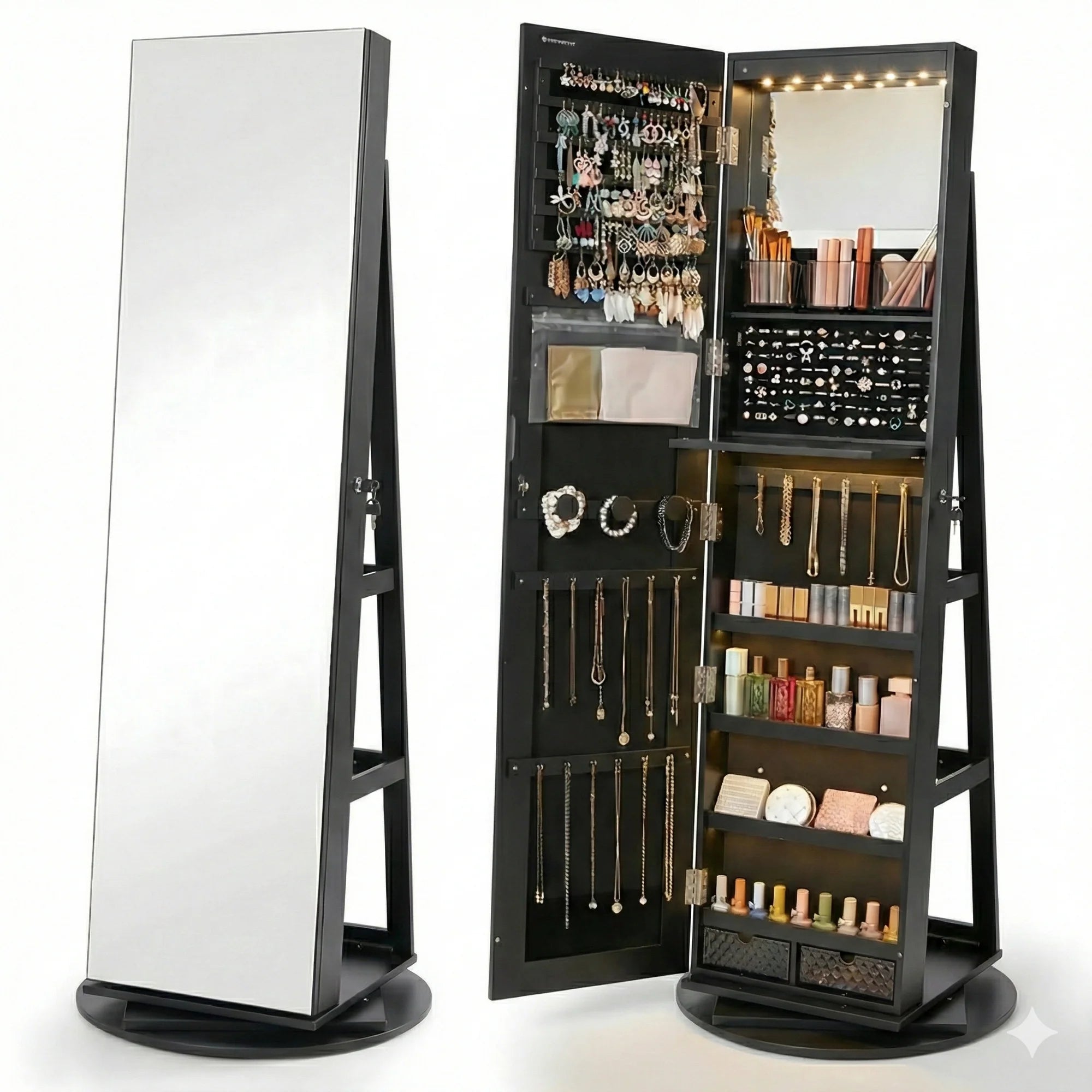 Espelho Porta Joias 360° com Organizador Interno