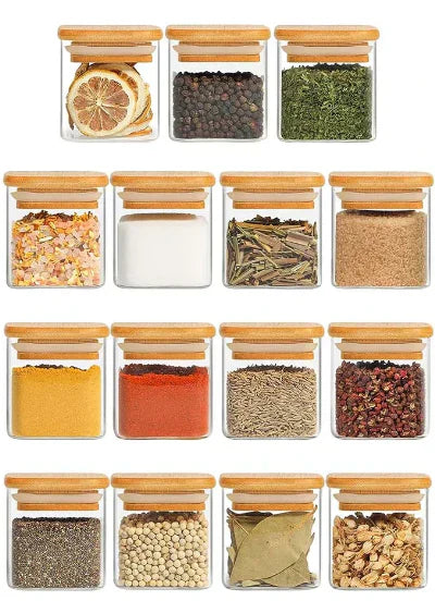 OrganizaGourmet™: Kit 15 Potes de Vidro de 200ml para Temperos (Bandeja Organizadora) (15 Colheres) | FRETE GRÁTIS HOJE!
