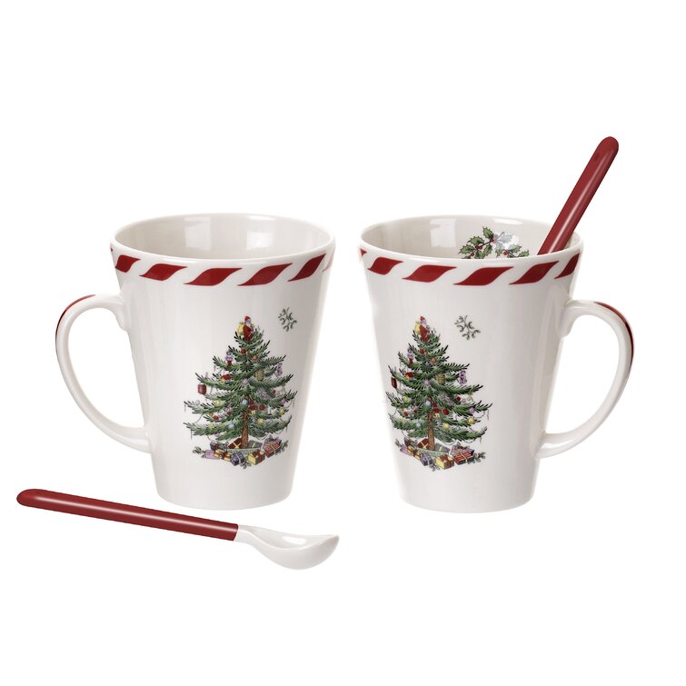 Kit 02 Canecas + 02 Colheres - Estampa Árvore de Natal