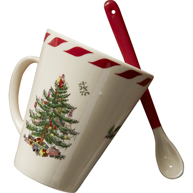 Kit 02 Canecas + 02 Colheres - Estampa Árvore de Natal