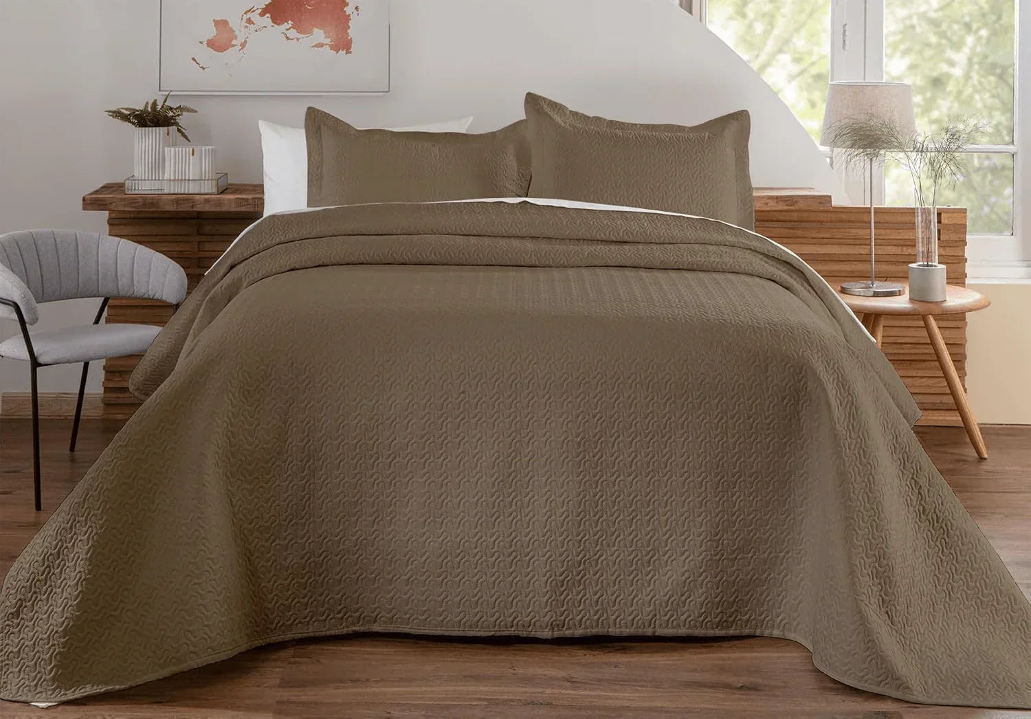 Kit Colcha de Cama Caqui Carpentino