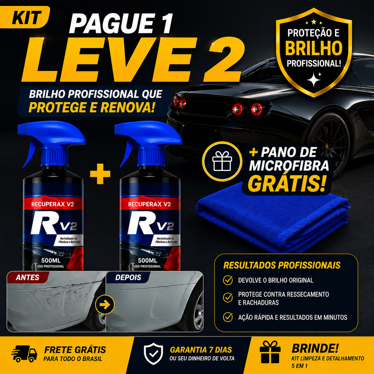 PAGUE 1 LEVE 2 Recuperax V2 - Compatível com Todas as Cores - Remove Manchas, Riscos e Pintura Queimada - Restaura o Brilho - 500ML - FRETE GRÁTIS HOJE