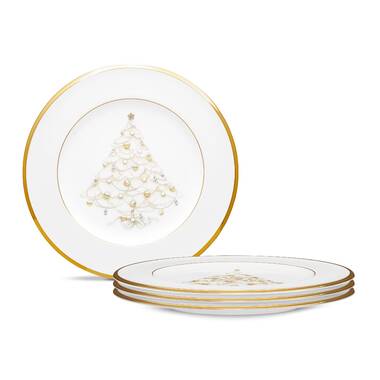 Kit 4 Pratos Porcelanato com Borda Dourada