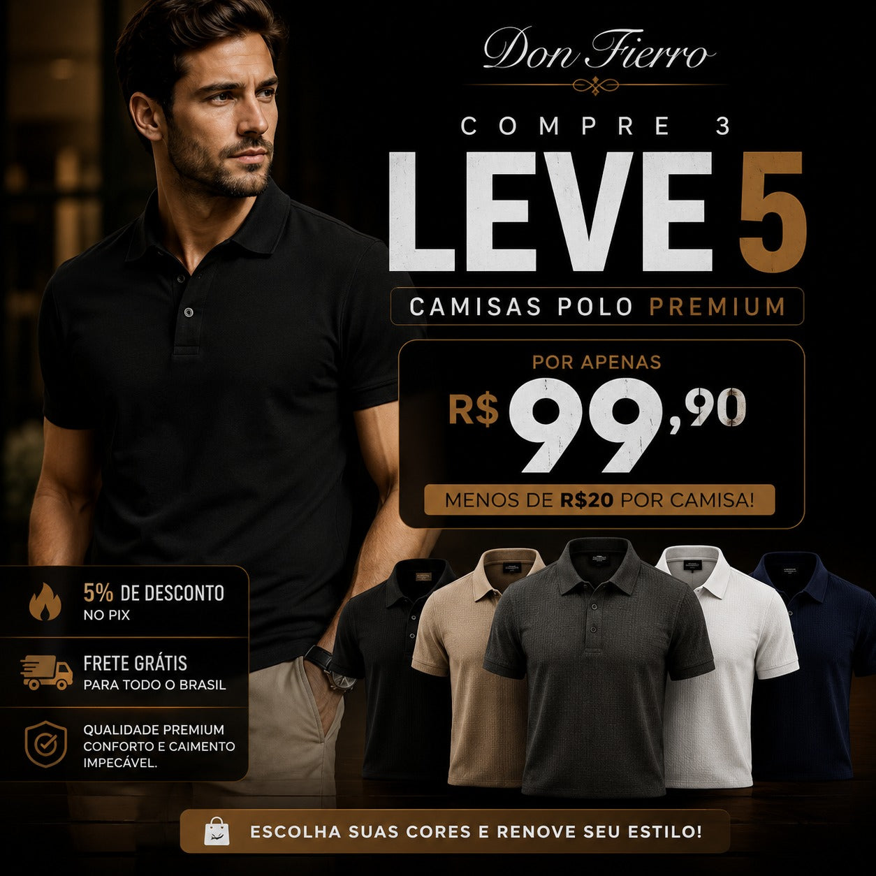 [COMPRE 3 LEVE 5] - Camisas Polo Algodão Premium Elegant..